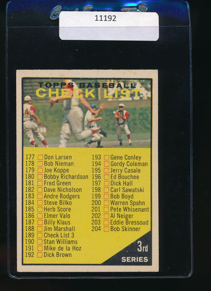 Scan of 1961 Topps 189 Checklist 3 EX-MT