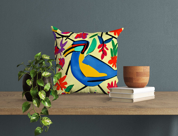 Blue Bird Toss Pillow, Abstract Pillow, Comfortable, Colorful Pillow Case, Impressionist Pillow, 20X20 Pillow Cover, Housewarming Gift