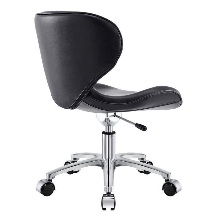 Esperto Pedi Stool Black DIR by DIR, ergonomic backrest and chrome base, rear view on white.