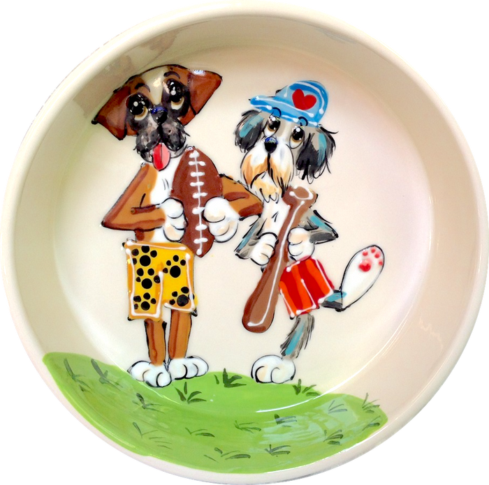Sports dog ceramic food and water bowl / personalized pet bowl / Debby Carman / faux paw