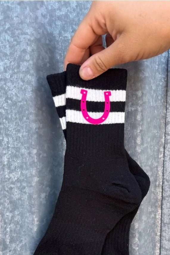 Happy Horseshoe Stripe Crew Socks