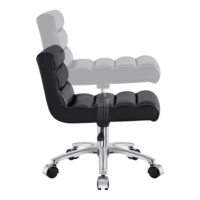 DIR Jockey Pedi Stool Black, ergonomic memory foam seat, two heights shown, side view.