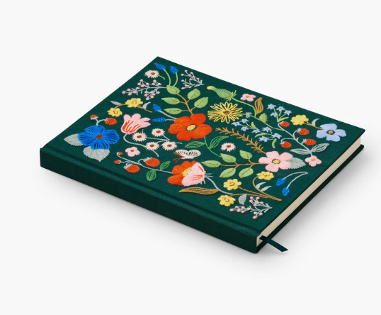 Rifle Paper Co. Embroidered Sketchbook- Strawberry Fields - Pine & Moss