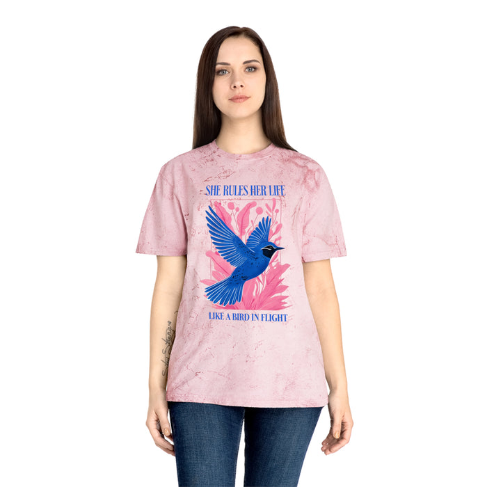 She Rules Her Life Bird In Flight Lyrics Tee — Inspirational Blue Bird Graphic T-Shirt NEW