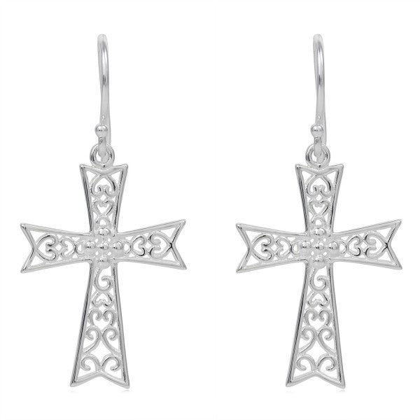Southern Gates® Abbey Gate Cross Earrings Inspiration Series 23x18mm 925 sterling silver Designed and distributed in Charleston, SC Beautiful scroll designs reminiscent of the ironwork found in historic churches, chapels, and cathedrals have inspired this intricate filigree jewelry.