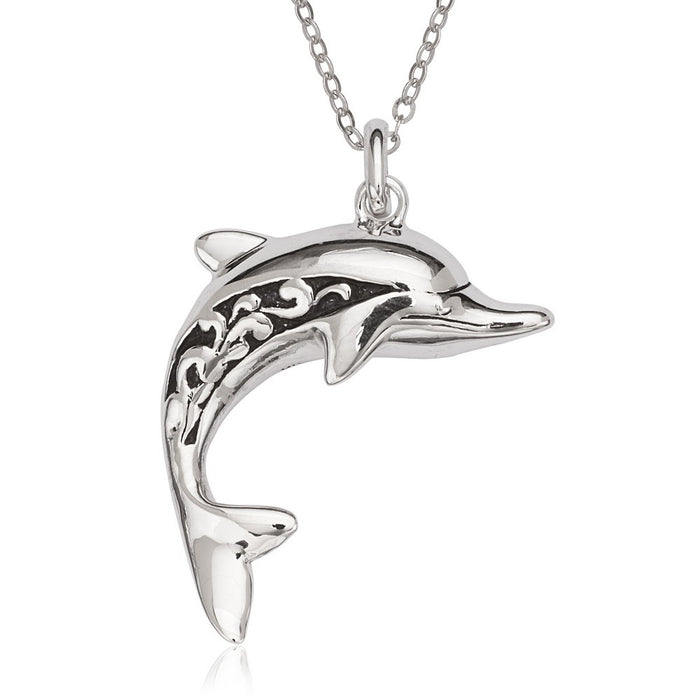 Sterling Silver Antique Finish Dolphin Necklace (90098)