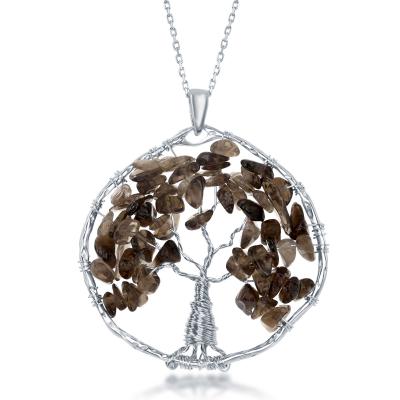 Sterling Silver Tree of Life Smokey Quartz Bead Pendant with 18" Sterling Silver Chain.