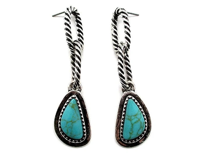 Twisted Rope Link Turquoise Teardrop Earrings