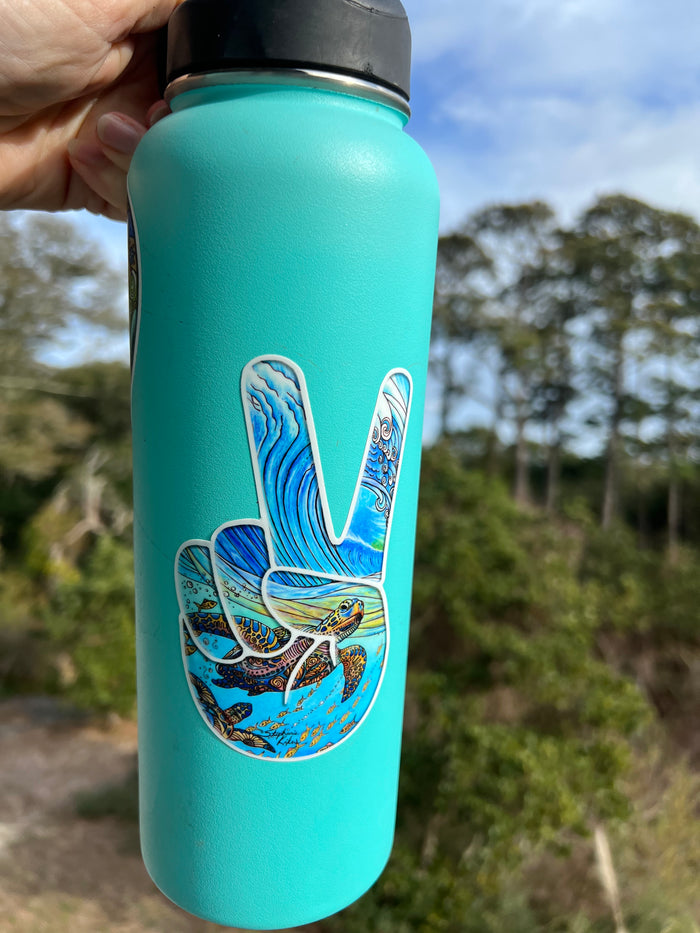 Under the Wave Turtle Peace Sign Sticker