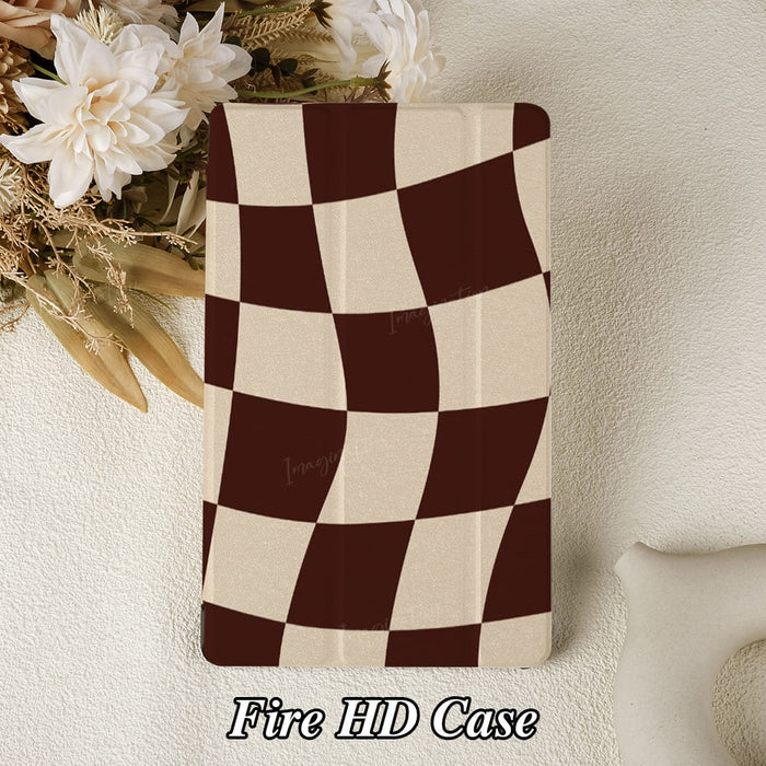 Wavy Check | Kindle Case - Brown & Cream