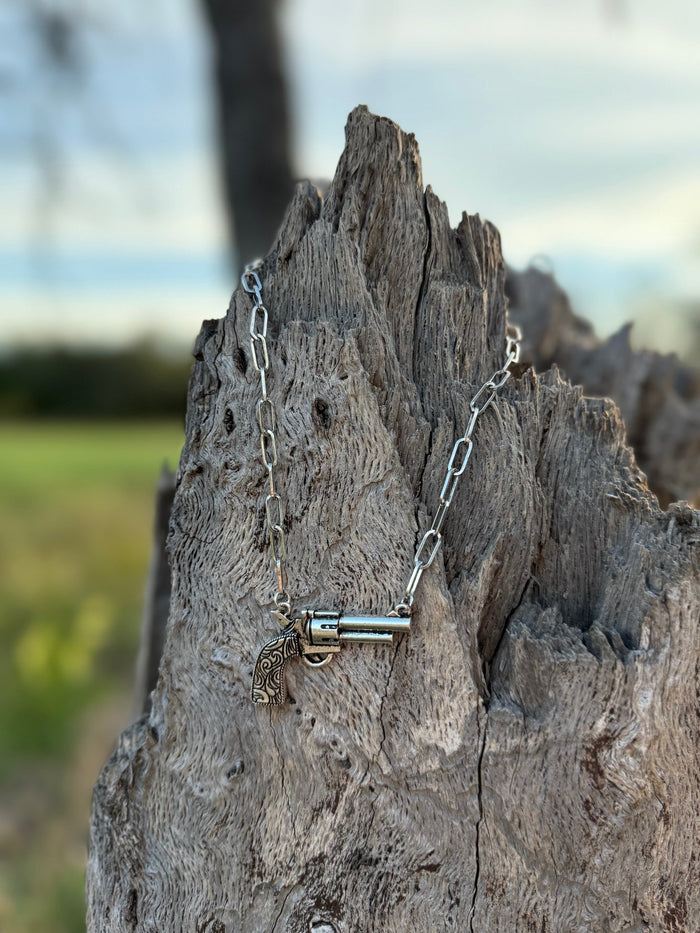 Western Pistol Charm Necklace