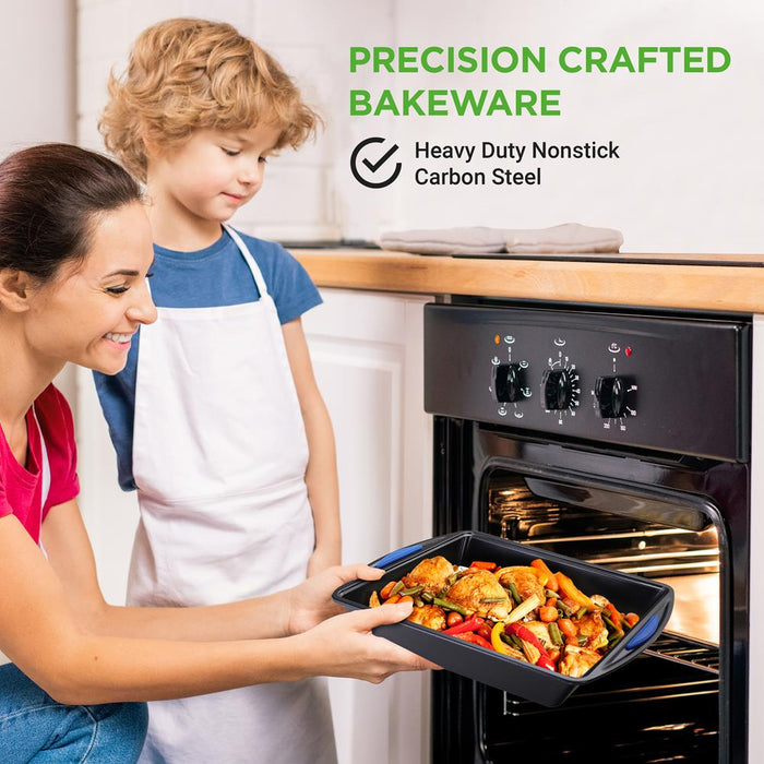10-Piece Nonstick Bakeware Set - Easy Clean Carbon Steel, Red Handles