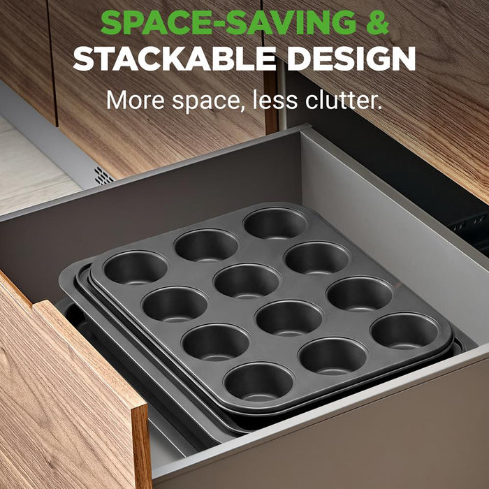 10-Piece Nonstick Bakeware Set - Easy Release Carbon Steel, Gray