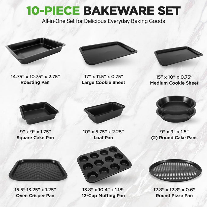 10-Piece Nonstick Bakeware Set - Easy Release Carbon Steel, Gray