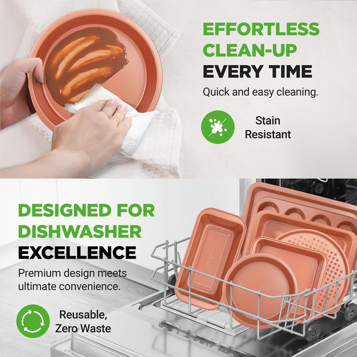 10-Piece Nonstick Bakeware Set, Easy Clean Carbon Steel, Copper