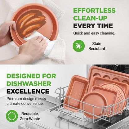 10-Piece Nonstick Bakeware Set, Easy Clean Carbon Steel, Copper