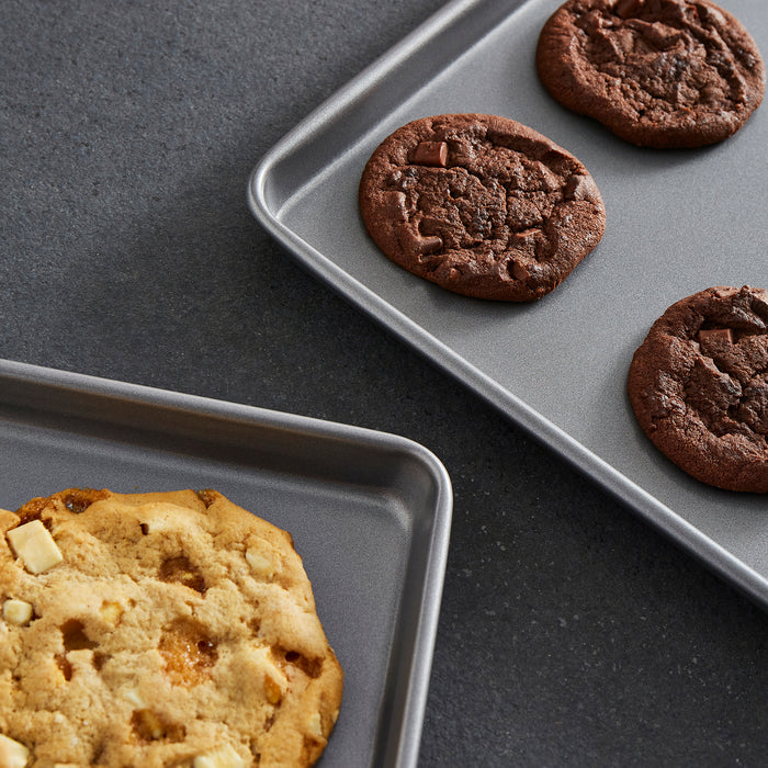 Chocolate chip cookies an oven tray
