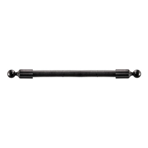 The 15.5 inch Double Socket Arm Extension Pole features 25mm (1 inch) ball ends on both sides, perfect for extension or 25mm mounting setups; black metal design, shown on a white background.