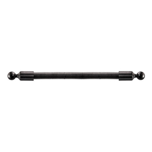The 15.5 inch Double Socket Arm Extension Pole features 25mm (1 inch) ball ends on both sides, perfect for extension or 25mm mounting setups; black metal design, shown on a white background.