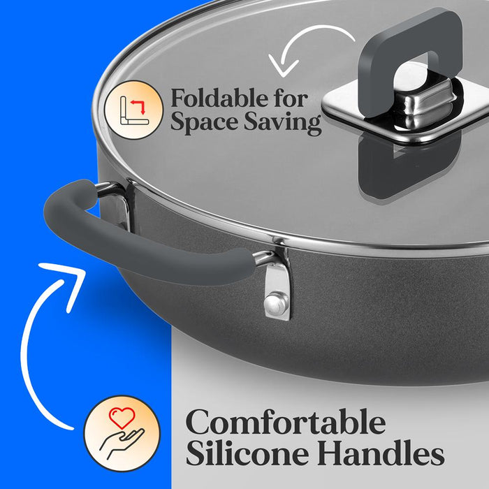 17-Piece Non-Stick Cookware Set - Space-Saving, Induction, Foldable Knob