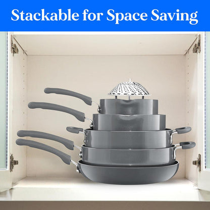 17-Piece Non-Stick Cookware Set - Space-Saving, Induction, Foldable Knob