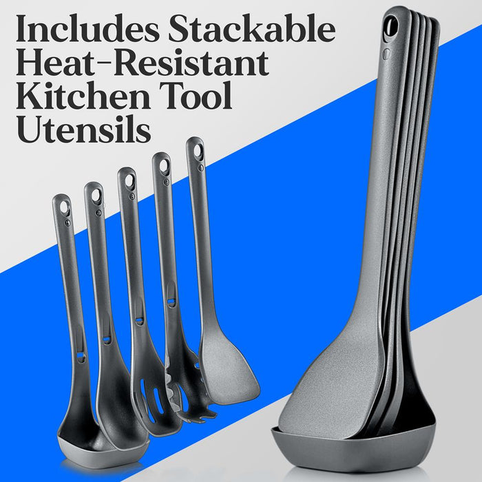 17-Piece Non-Stick Cookware Set - Space-Saving, Induction, Foldable Knob