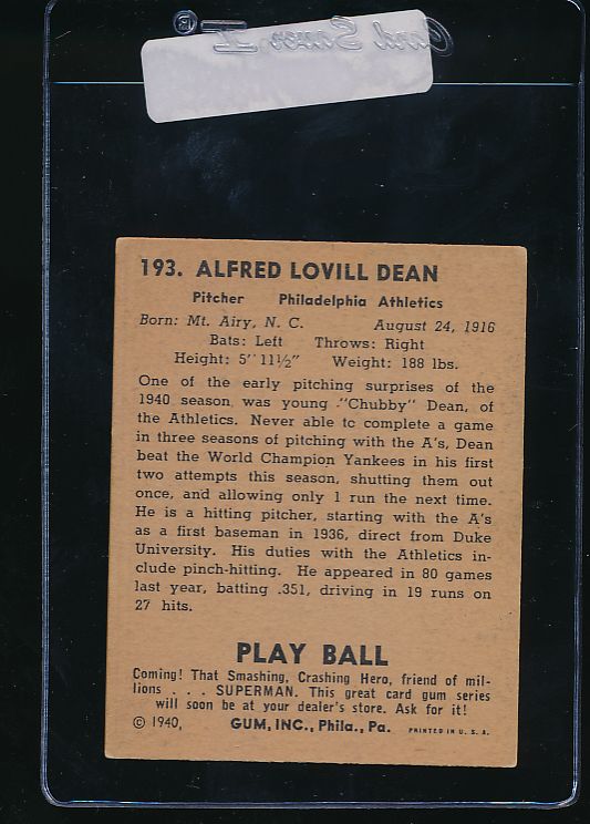 1940 Play Ball  193 Chubby Dean RC   VG-EX (ST) 10979