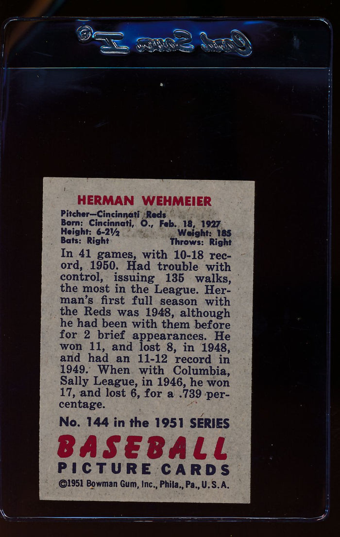 1951 Bowman  144 Herman Wehmeier   EX-MT 12318