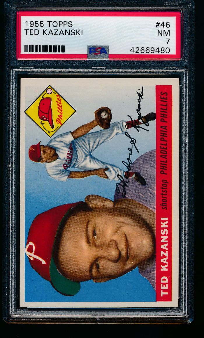 Scan of 1955 Topps 46 Ted Kazanski PSA 7 NM