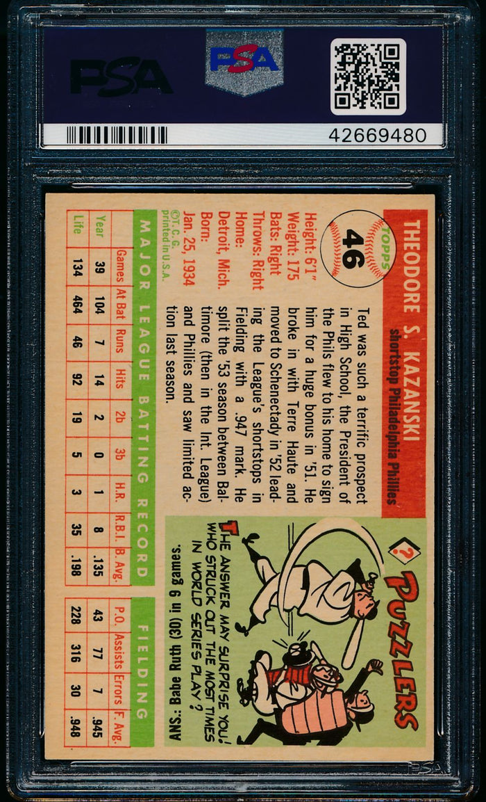 1955 Topps  46 Ted Kazanski  PSA 7 NM 13525