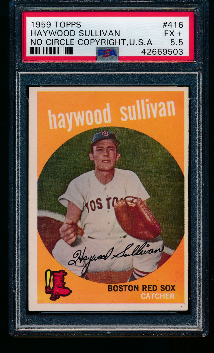 Scan of 1959 Topps 416 Haywood Sullivan PSA 5.5 EX+