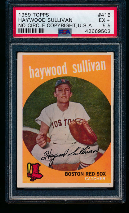 Scan of 1959 Topps 416 Haywood Sullivan PSA 5.5 EX+