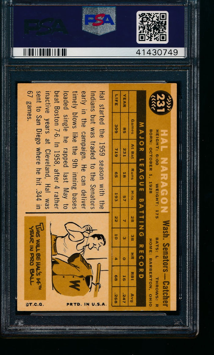1960 Topps  231 Hal Naragon  PSA 7 NM 13241
