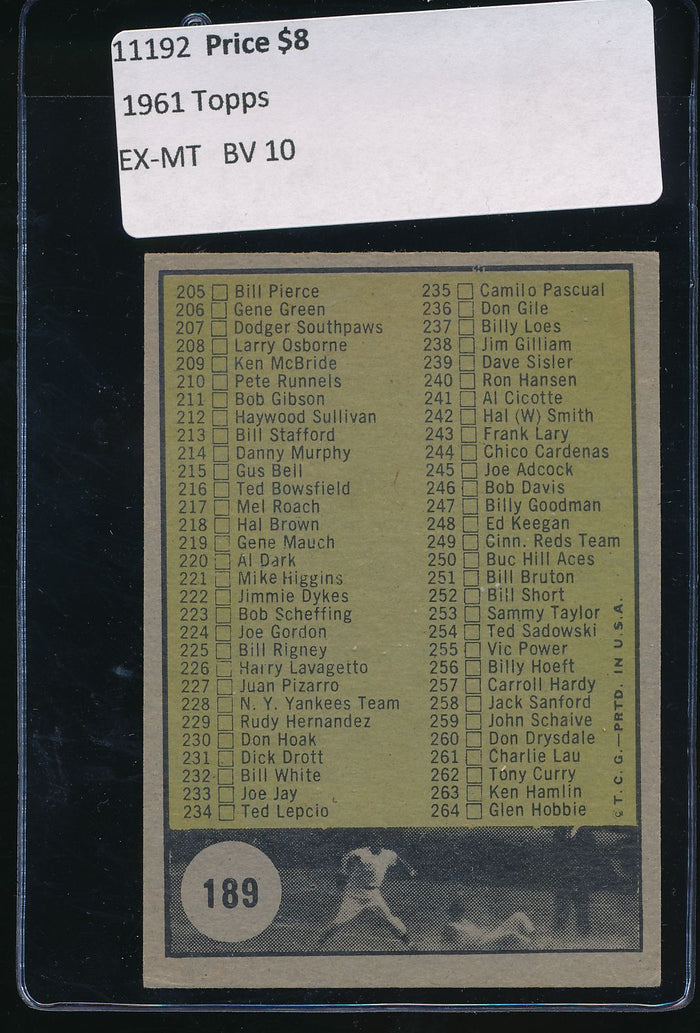 1961 Topps  189 Checklist 3   EX-MT 11192