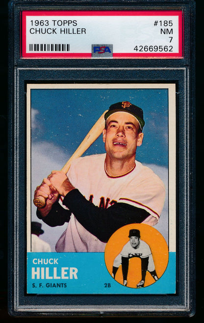 Scan of 1963 Topps 185 Chuck Hiller PSA 7 NM