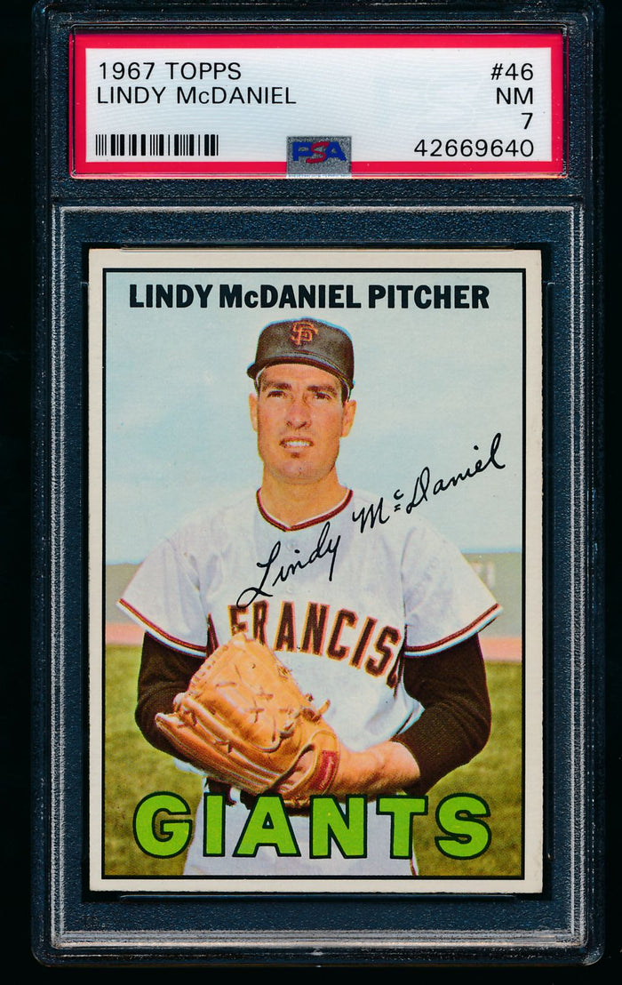 Scan of 1967 Topps 46 Lindy McDaniel PSA 7 NM