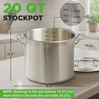 20 Qt Stockpot for Even Heat, Stainless Steel, Induction Compatible