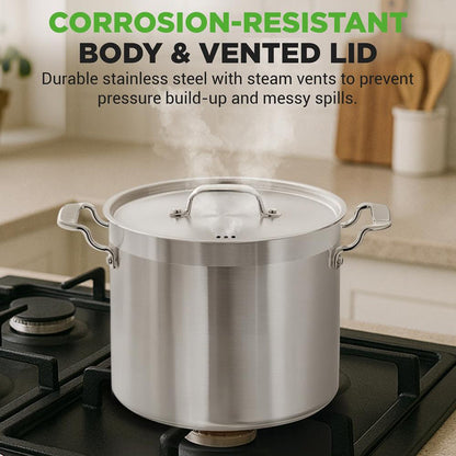 20 Qt Stockpot for Even Heat, Stainless Steel, Induction Compatible