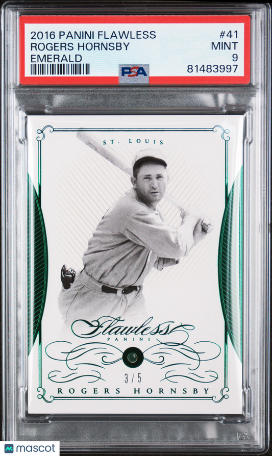 2016 Panini Flawless Rogers Hornsby #41 Emerald 3 / 5 PSA 9