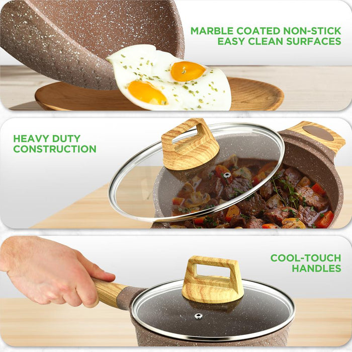 22-Piece Non-Stick Cookware Set, Even Heat, Marble Coating, Maroon