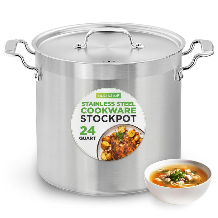 24 Qt Stainless Steel Stockpot, Even Heat, Induction Compatible
