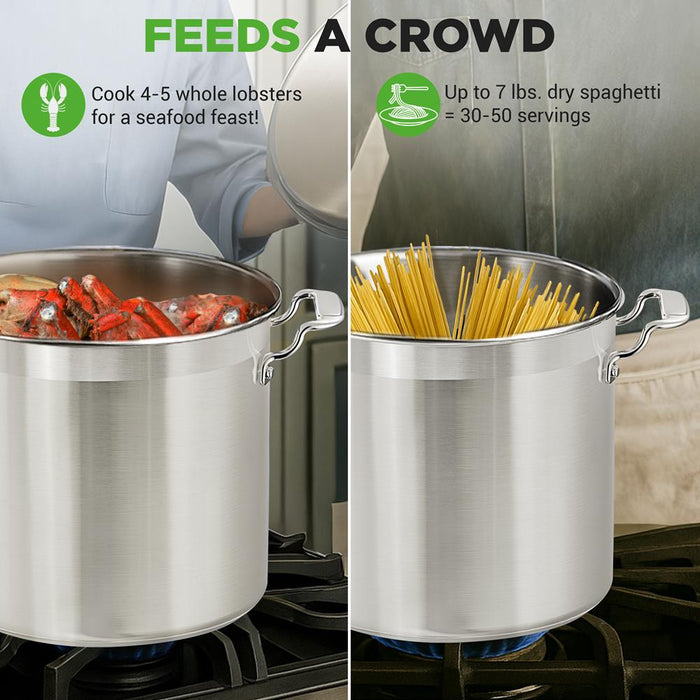 24 Qt Stainless Steel Stockpot, Even Heat, Induction Compatible