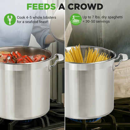 24 Qt Stainless Steel Stockpot, Even Heat, Induction Compatible