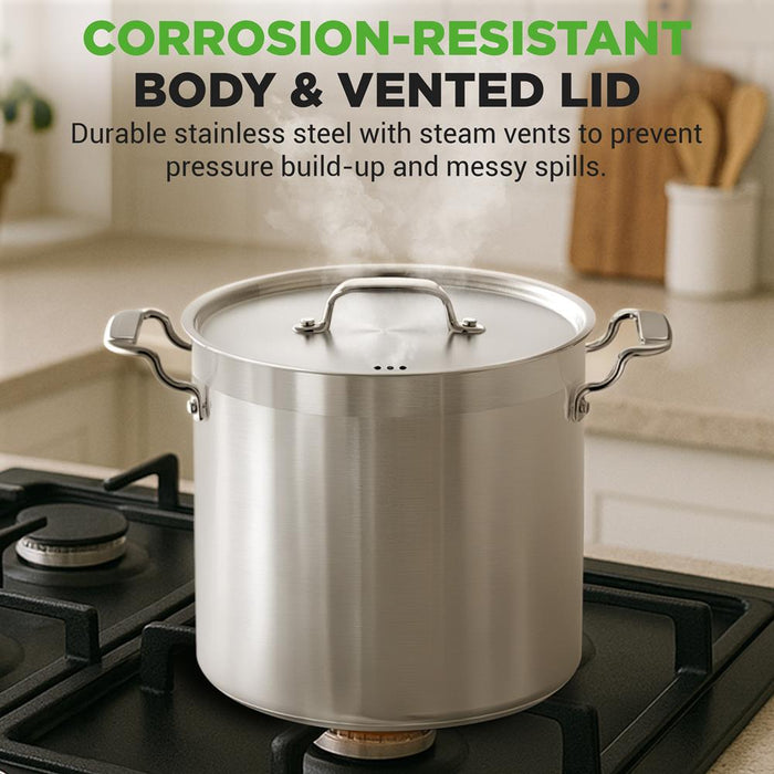 24 Qt Stainless Steel Stockpot, Even Heat, Induction Compatible