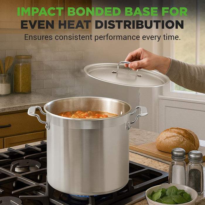 24 Qt Stainless Steel Stockpot, Even Heat, Induction Compatible