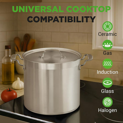 24 Qt Stainless Steel Stockpot, Even Heat, Induction Compatible