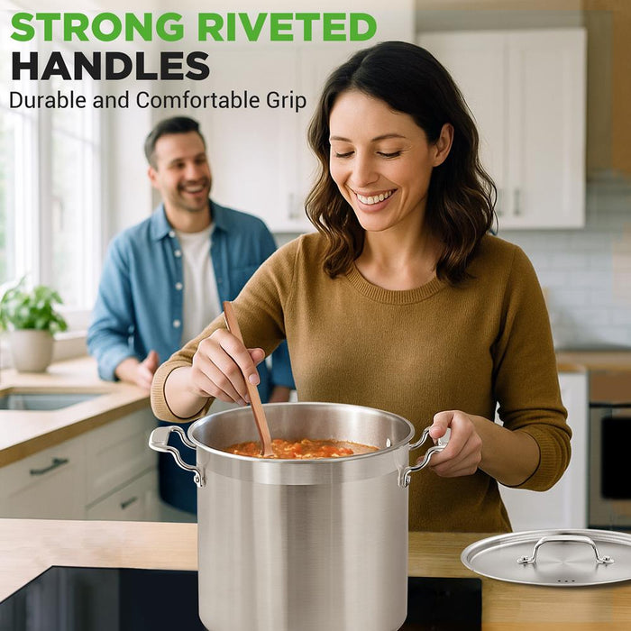 24 Qt Stainless Steel Stockpot, Even Heat, Induction Compatible