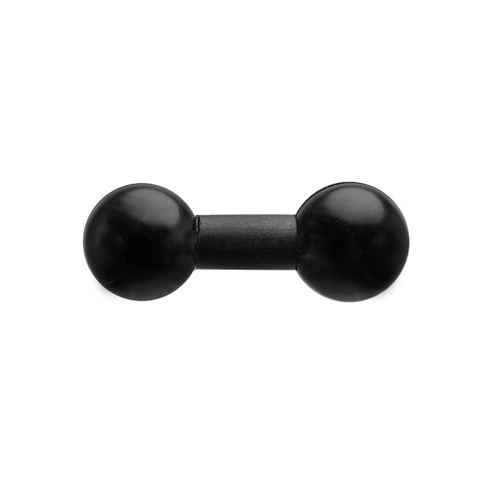 A compact, black 25mm (1 inch) Ball to 25mm (1 inch) Ball Adapter shown from above, with round ends on each side—resembling a small dumbbell against a white background, ideal for Arkon mount custom setups.