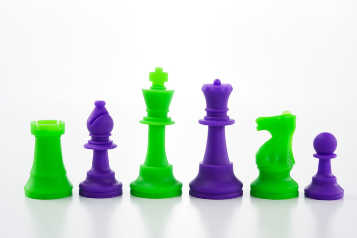 3 1/2" Silicone Club Chess Pieces - Neon Green and Purple - Piece - Chess-House