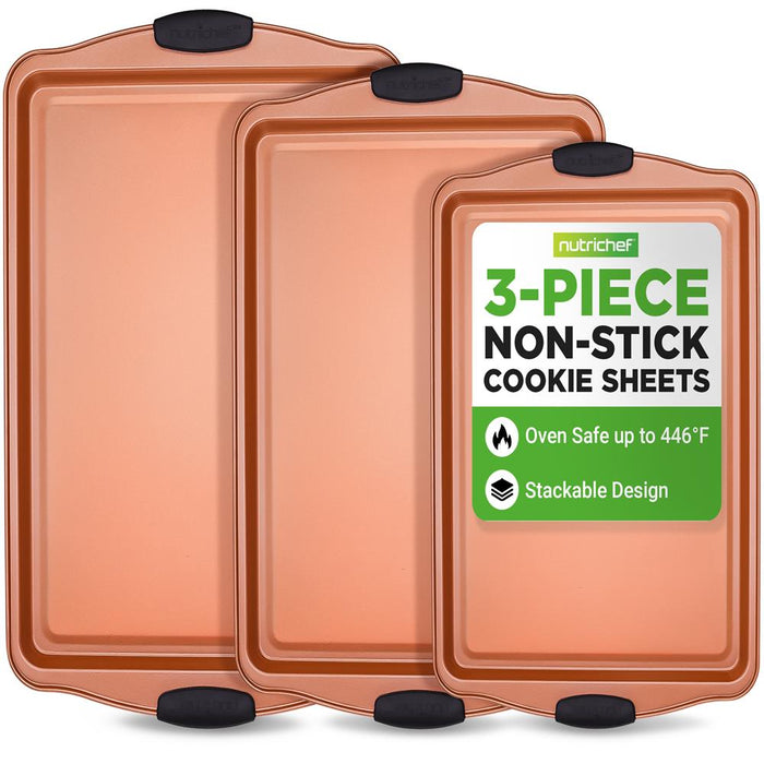 3-Piece Nonstick Bakeware Set - Flexible Carbon Steel, Silicone Handles